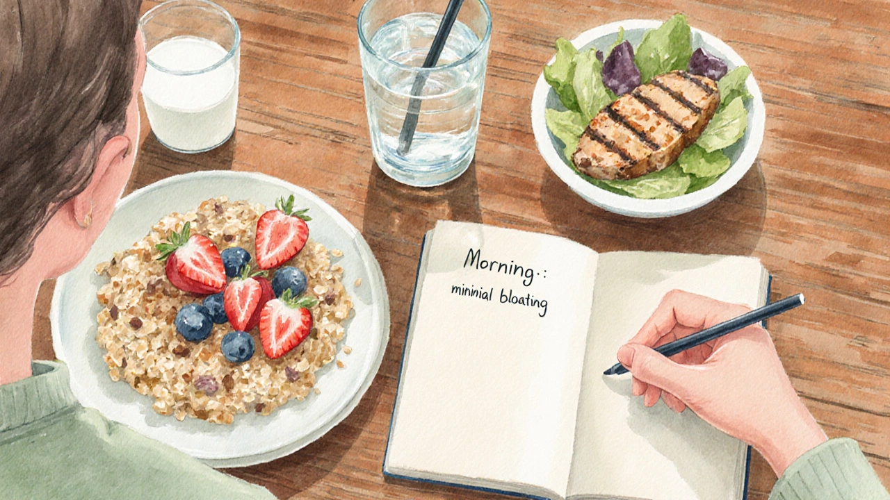Person drinking diluted ACV water with gluten‑free meals and a journal noting symptoms.