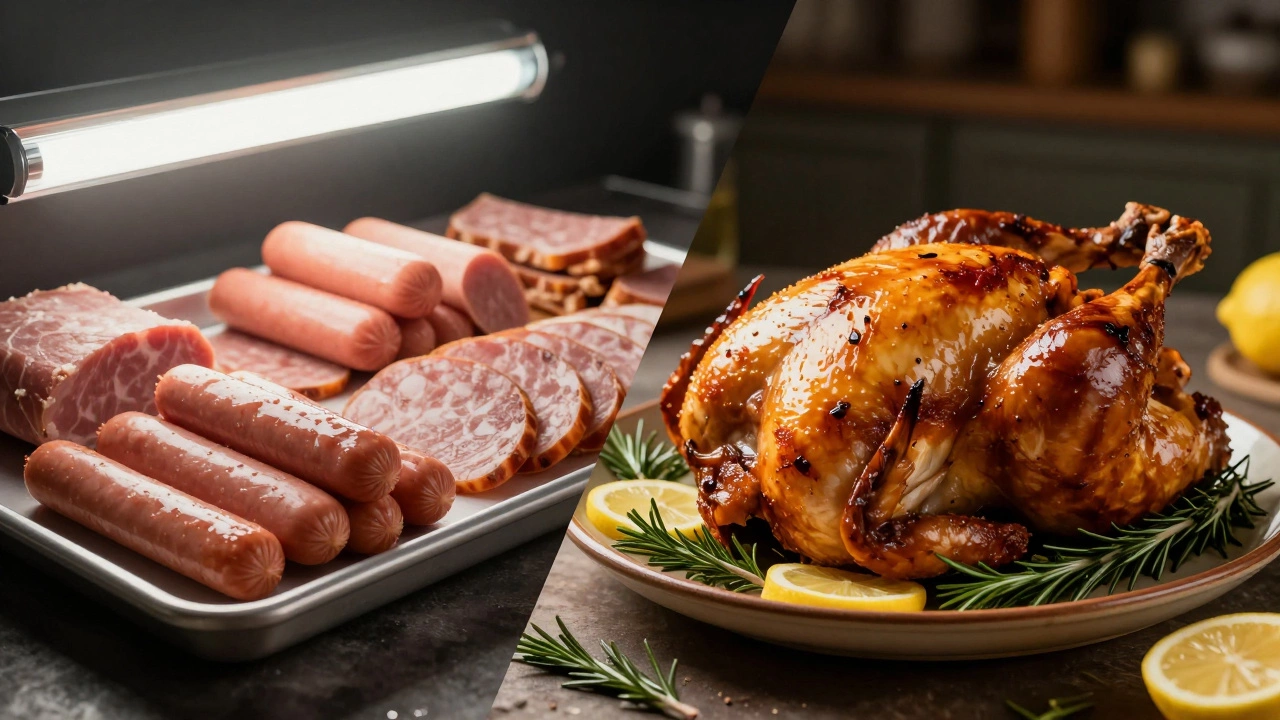 A comparison between industrial processed deli meats and a home-roasted chicken with herbs