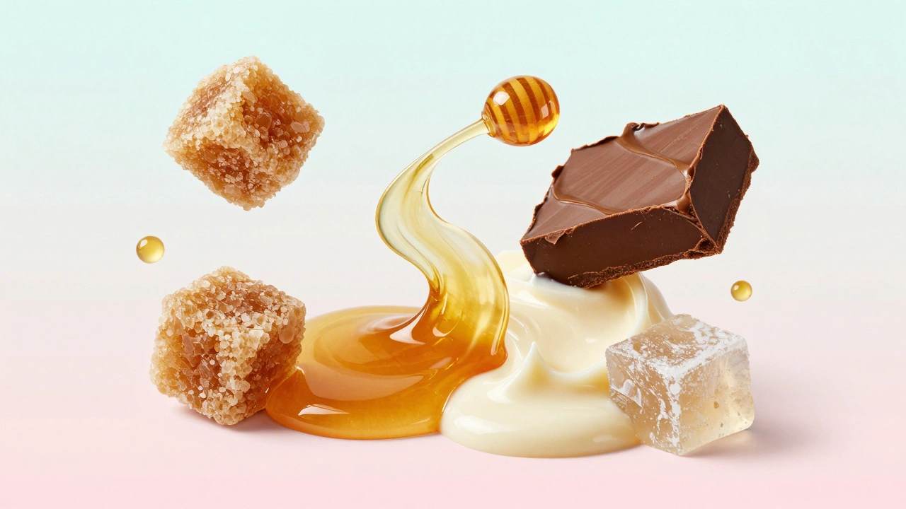 A conceptual swirl of sugar cubes, honey, fudge, and Turkish delight