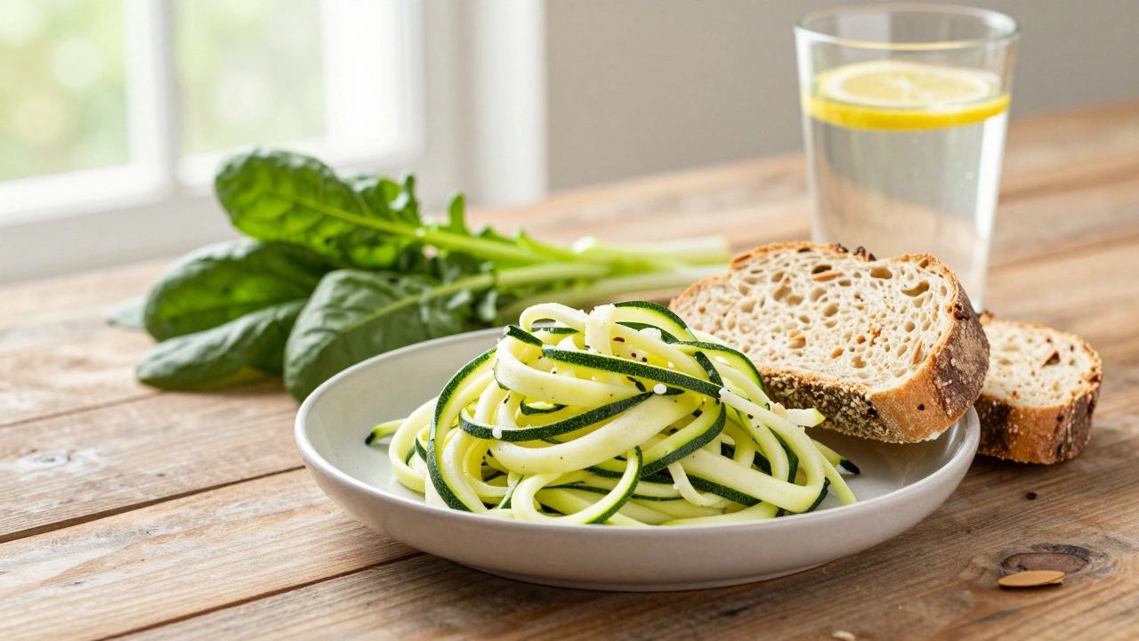 Healthy gluten-free meal with fresh vegetables and water