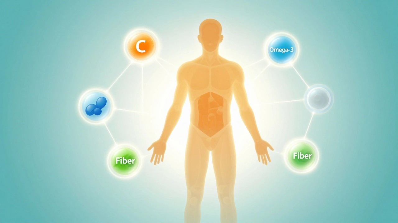 Abstract illustration of nutrients connecting in the body