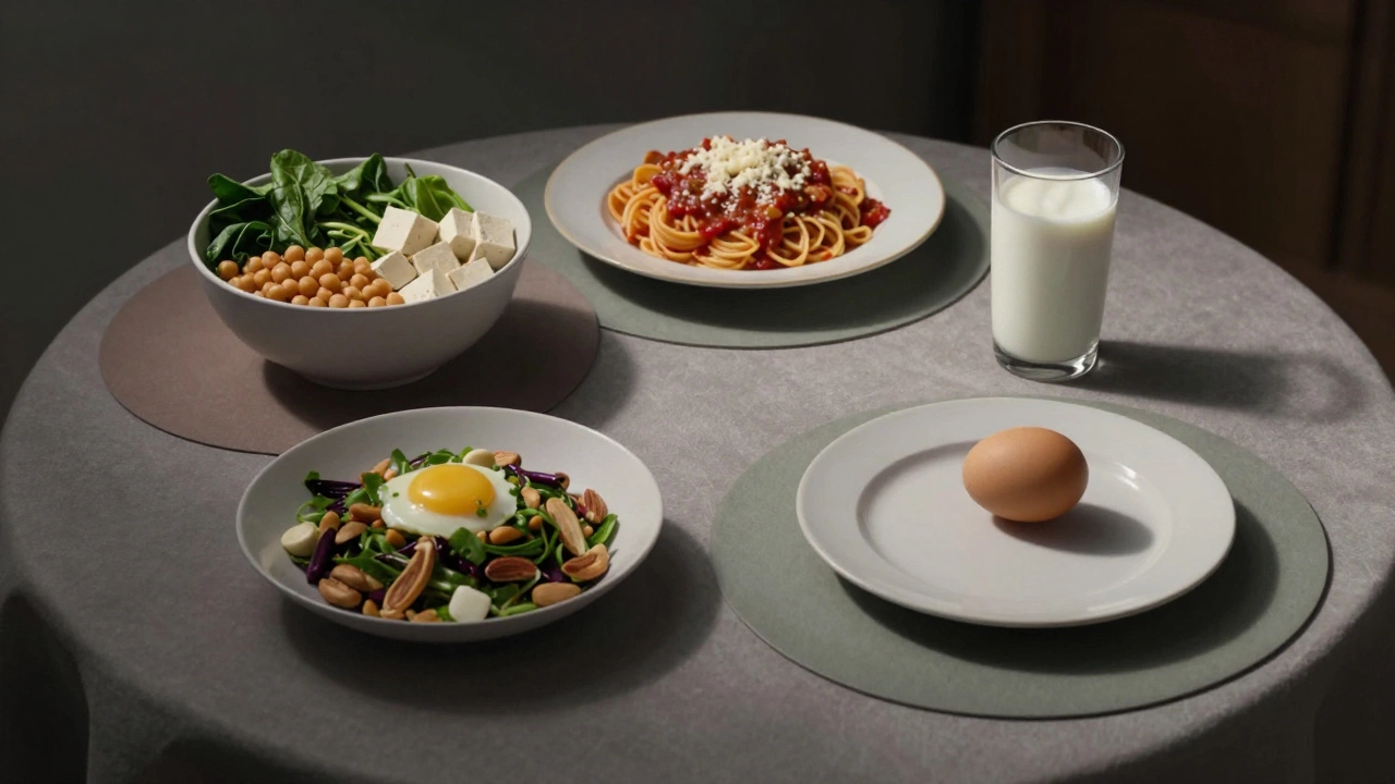 Conceptual table showing different vegetarian diet types including vegan