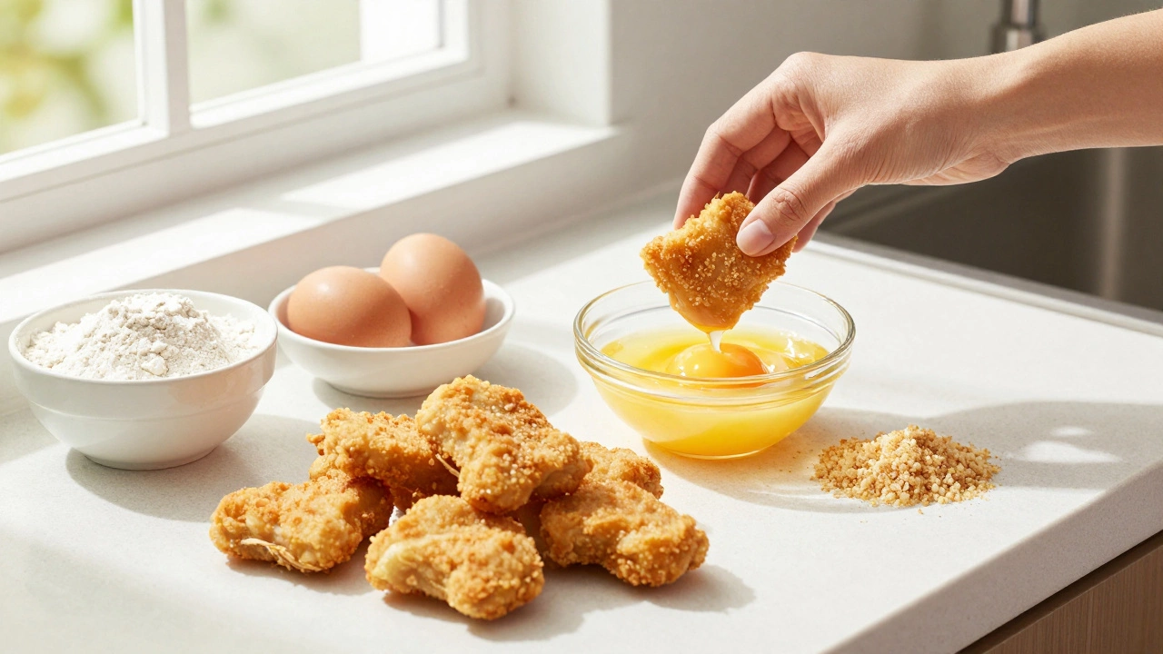 Homemade chicken nuggets being prepared with fresh ingredients