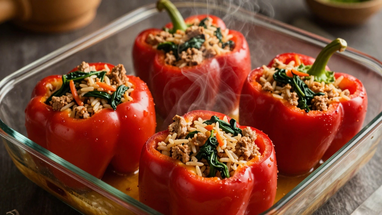 Turkey and spinach stuffed bell peppers