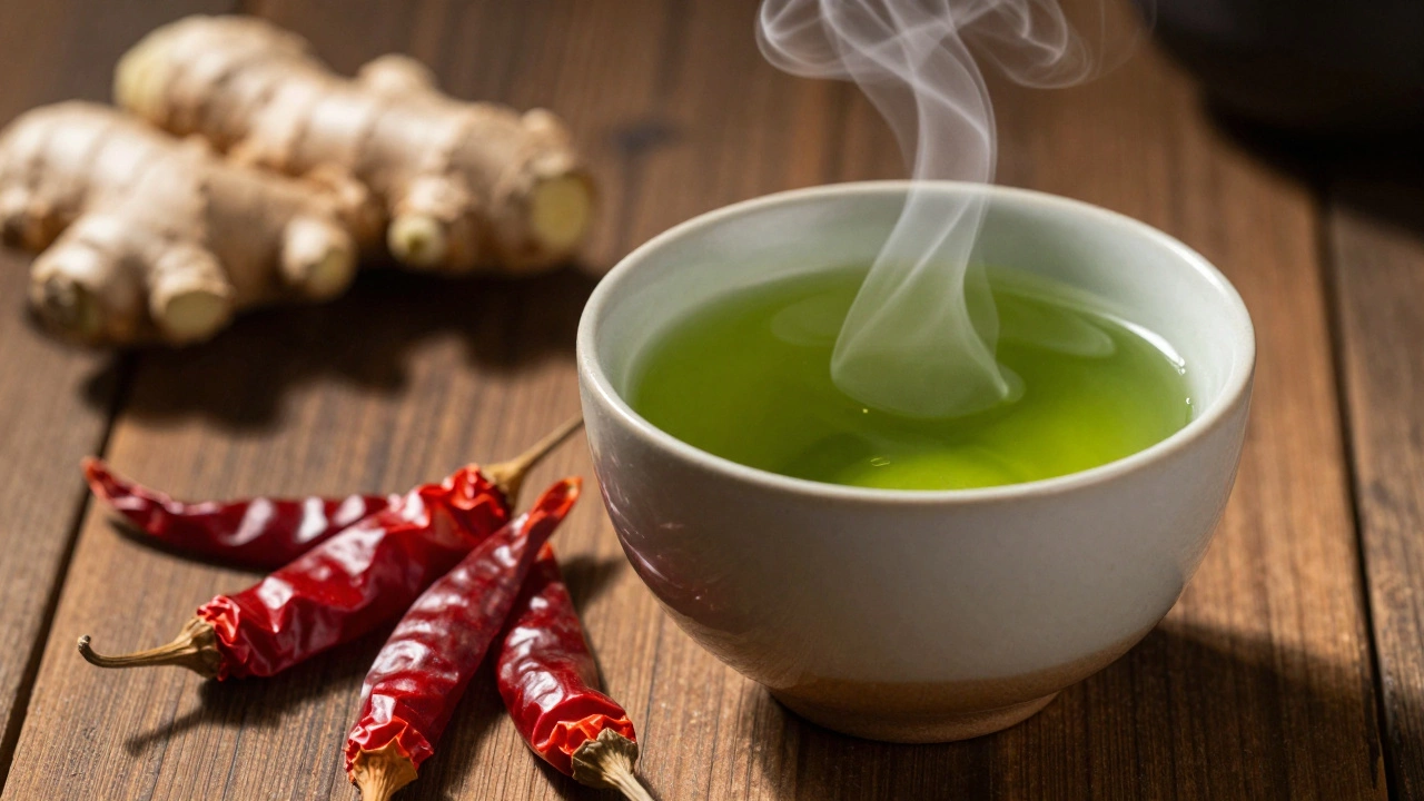 Green tea and chili peppers representing metabolism boost