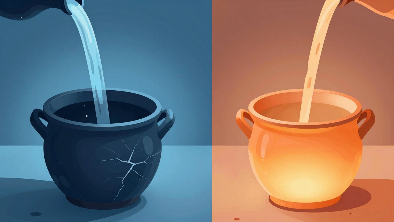 Split image contrasting cold vs hot water pouring into slow cooker