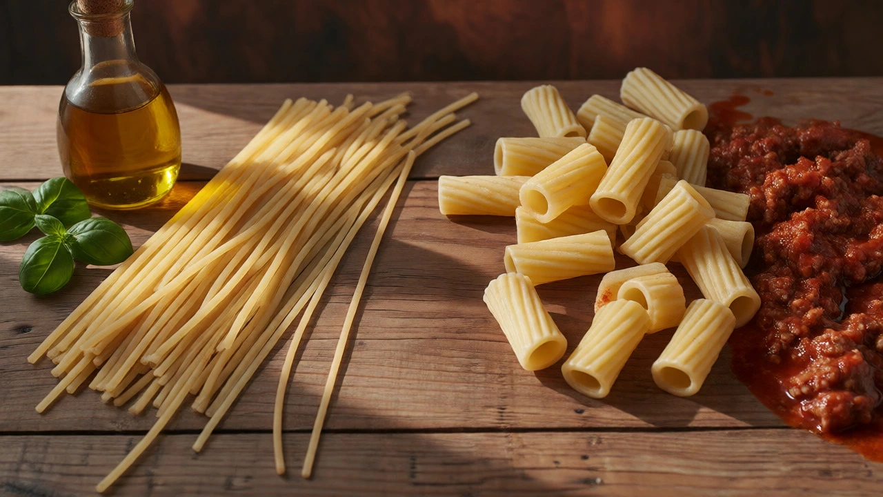 Comparison of spaghetti and rigatoni with matching sauces